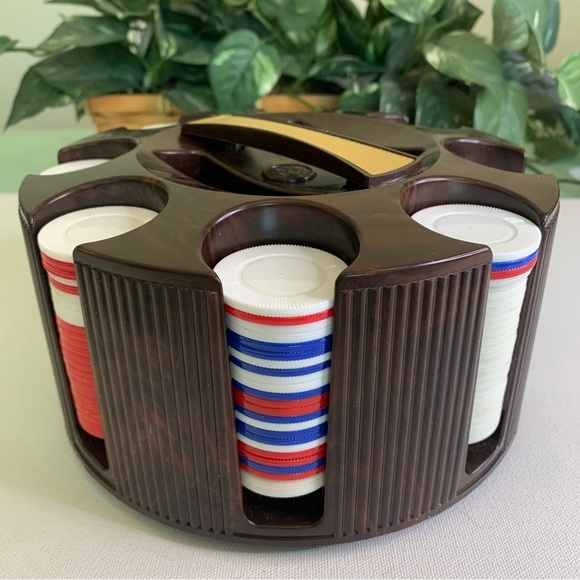 E.S LOWE Poker Chip Carousel Caddy Dispenser Made In USA Vintage 1960's W/ Chips - Picture 7 of 14